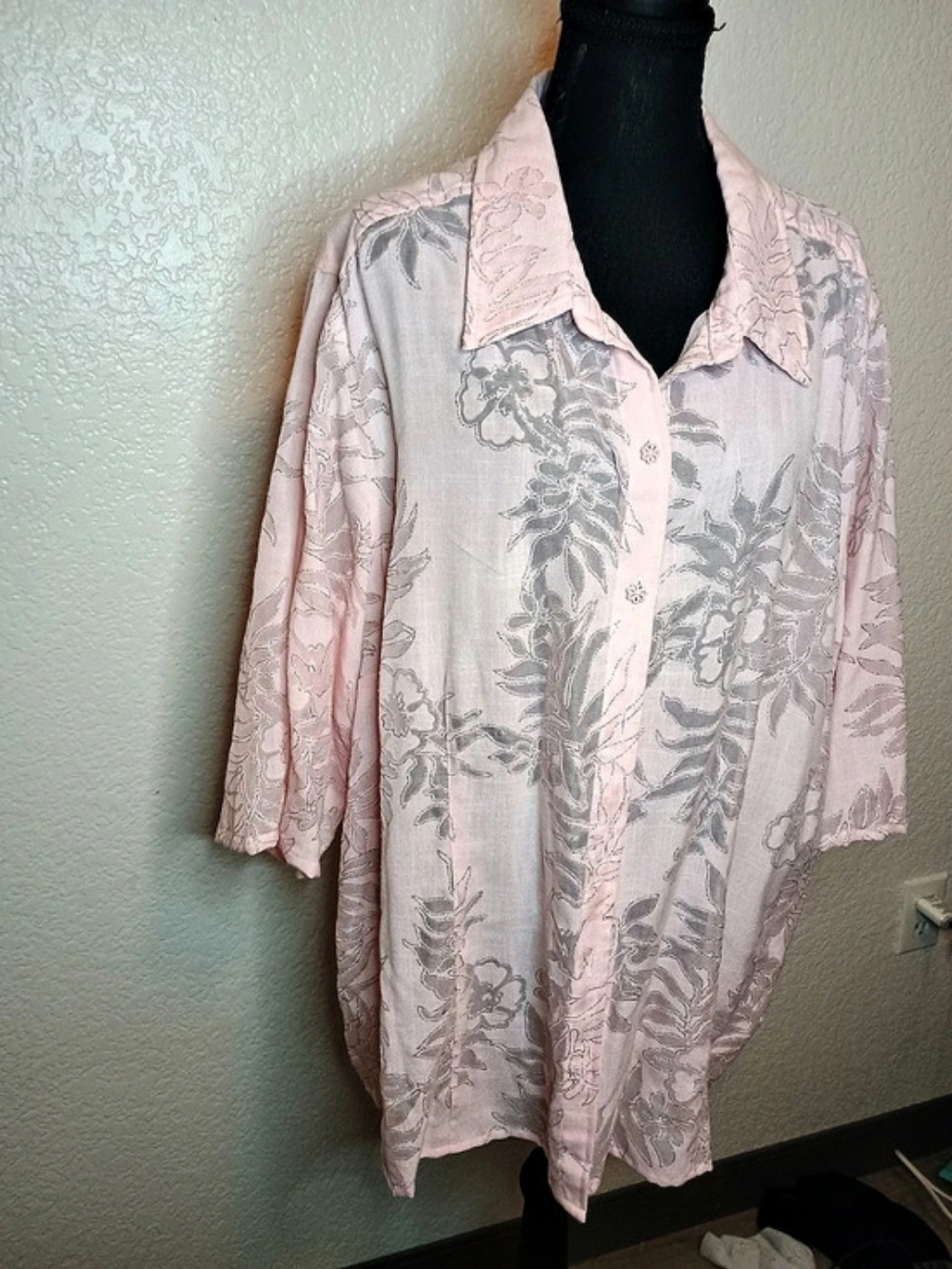 Sagh Harbor Floral Button Down Top Pink Gray Size 2X